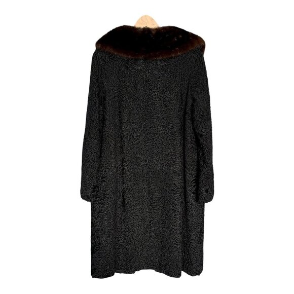 Women’s Black Persian Lamb Coat w Brown Mink Collar Flemington Furs Medium - Picture 8 of 12